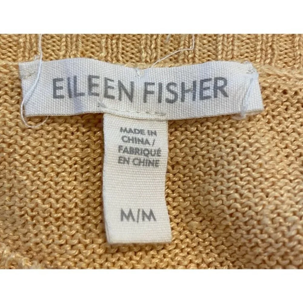 Eileen Fisher Pullover Sweater Organic Linen Side Button Yellow Medium M